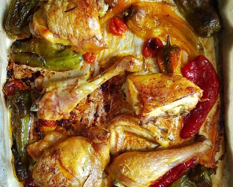 Baked Chicken and Sweet Chili Pepper Tray